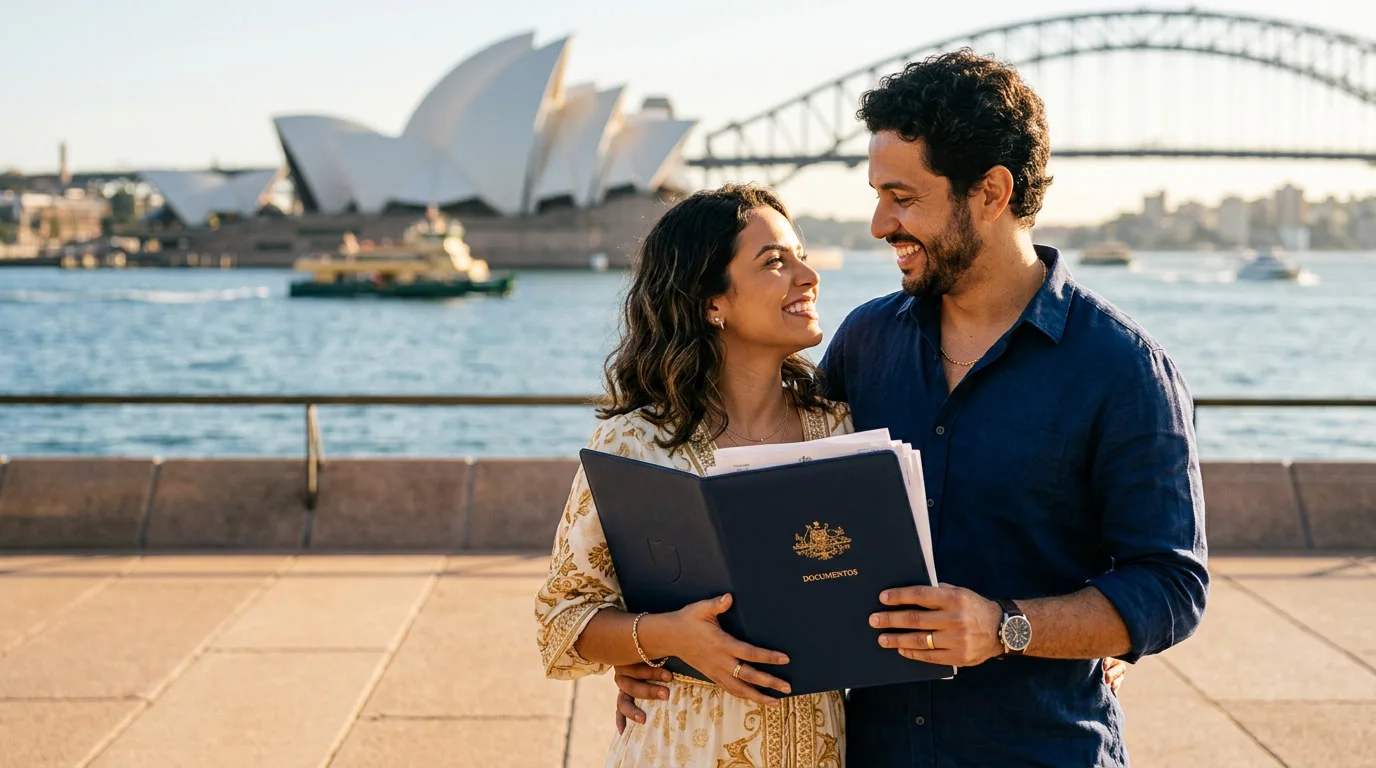 Casal brasileiro com documentos em Sydney, Austrália